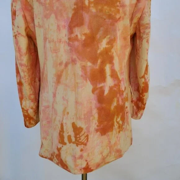 Silk blazer suit jacket painted tiedye orange yellow cream pink large 40 41